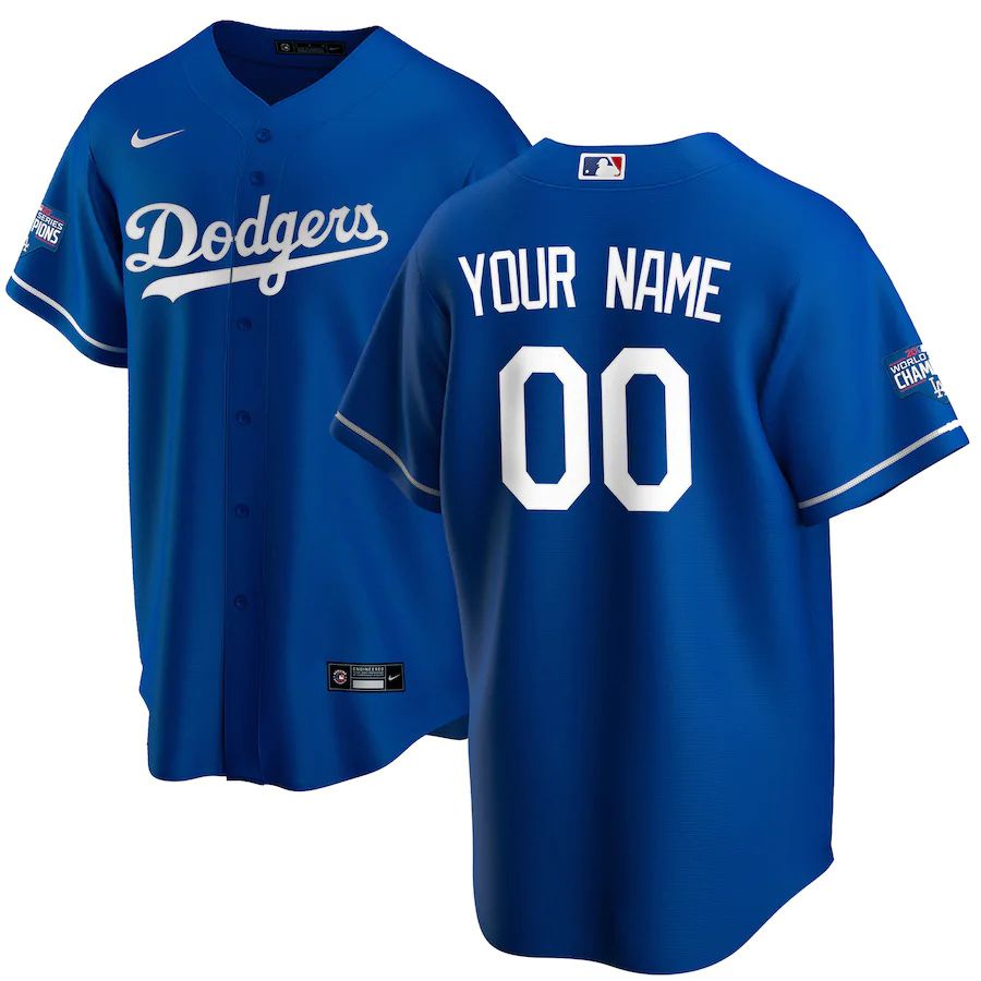 Mens Los Angeles Dodgers Nike Royal 2020 World Series Champions Alternate Replica Custom MLB Jerseys->customized mlb jersey->Custom Jersey